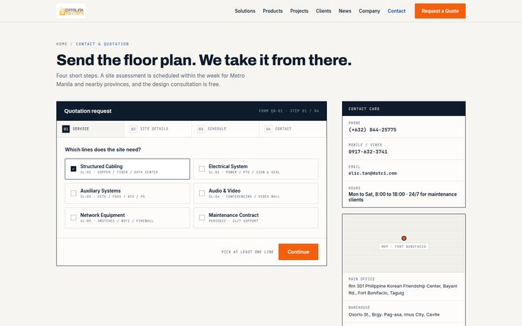 Contact and quote screen preview